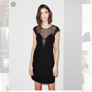 The Kooples Robe Lace & Leather Mini Dress Crepe Cap sleeve Black Size XS